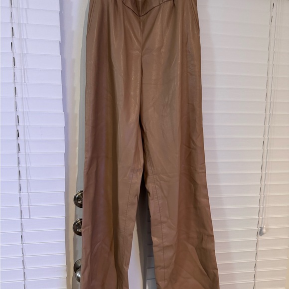 Anine Bing Classic Tan Wide-Leg Pants Vegan Leather - Picture 4 of 8